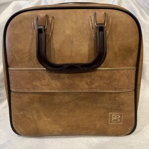 Vintage Brunswick Supreme Bowling Ball Bag W/ Rack Brown Zipper Shoe Storage